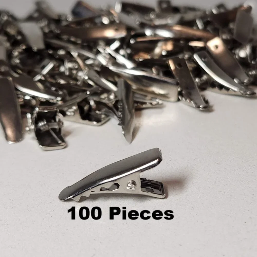 100 Silver Metal Small Prong Alligator Hair Clips 24mm with Teeth Bow Crafting S